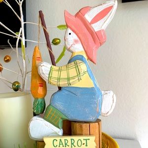 Carved wooden happy Easter bunny ” table decorations everything in the basket